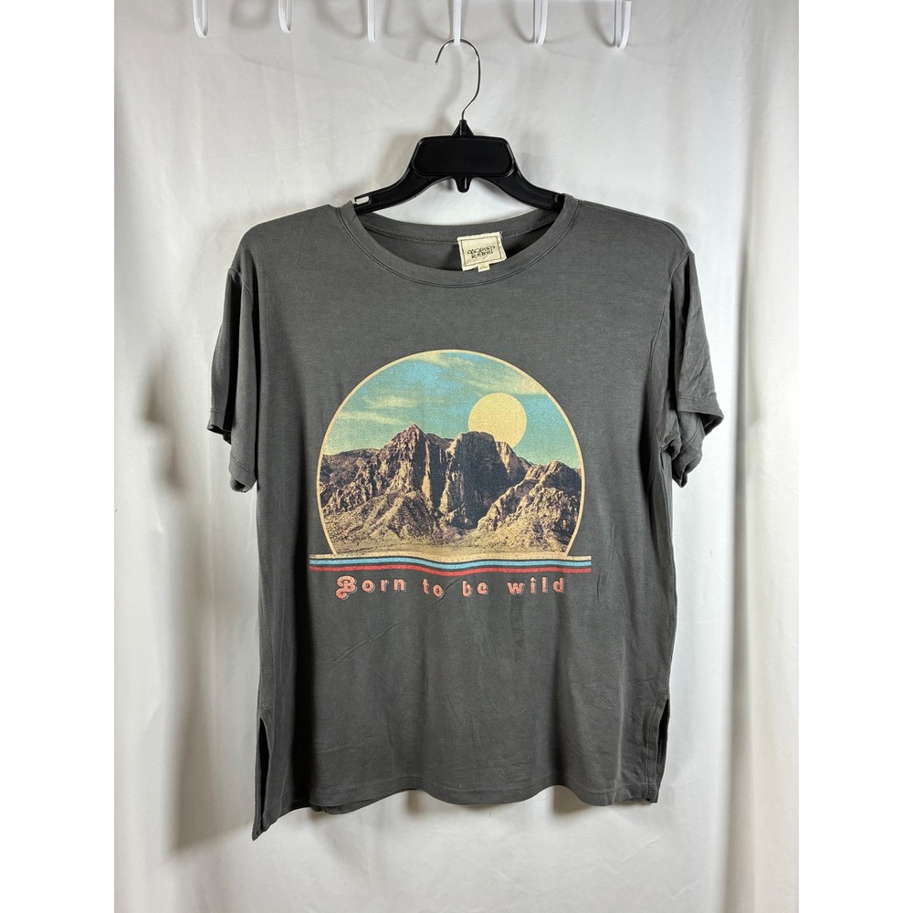 Modish Rebel Born To Be Wild Graphic Tee Charcoal Grey Mountain Print Size L